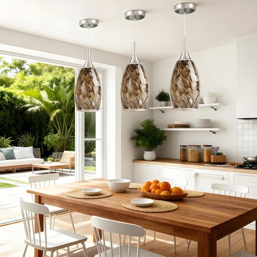 Glass Pendant Light Shade, Oval Glass Lamp Covers for Kitchen Island, Pendant Light Fixtures Replacement, Brown Hanging Ceiling Chandelier Shade Replacement 7.64x4.71" with 1.65" Fitter, 3 Pack