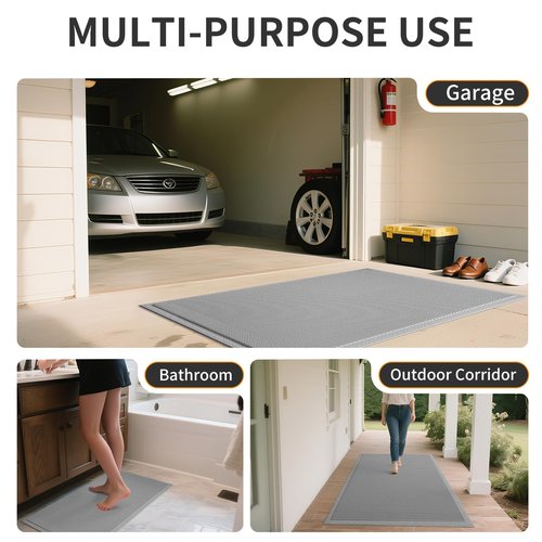 QiCaiJia Front Door Mat 24''x36'', Drainage Heavy Duty Dirt Trapping Non-Slip Doormats, Outdoor Rubber Floor Mats, Restaurant Commercial Kitchen Industral Pool Entrance Bar Wet Area, Grey
