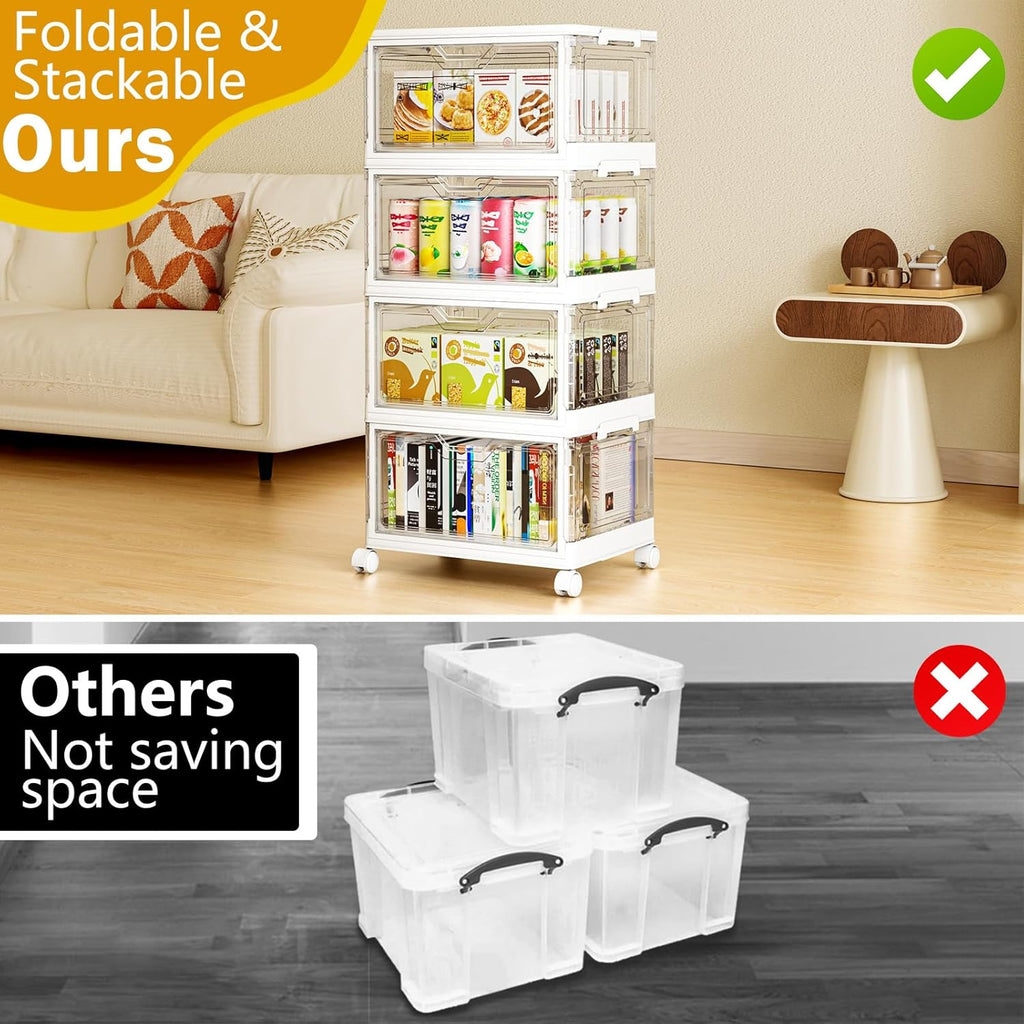 SNSLXH Portable Clear Storage Bins - Stackable 24QT Bins with Lid & Wheels for Bedroom, Office, Living Room
