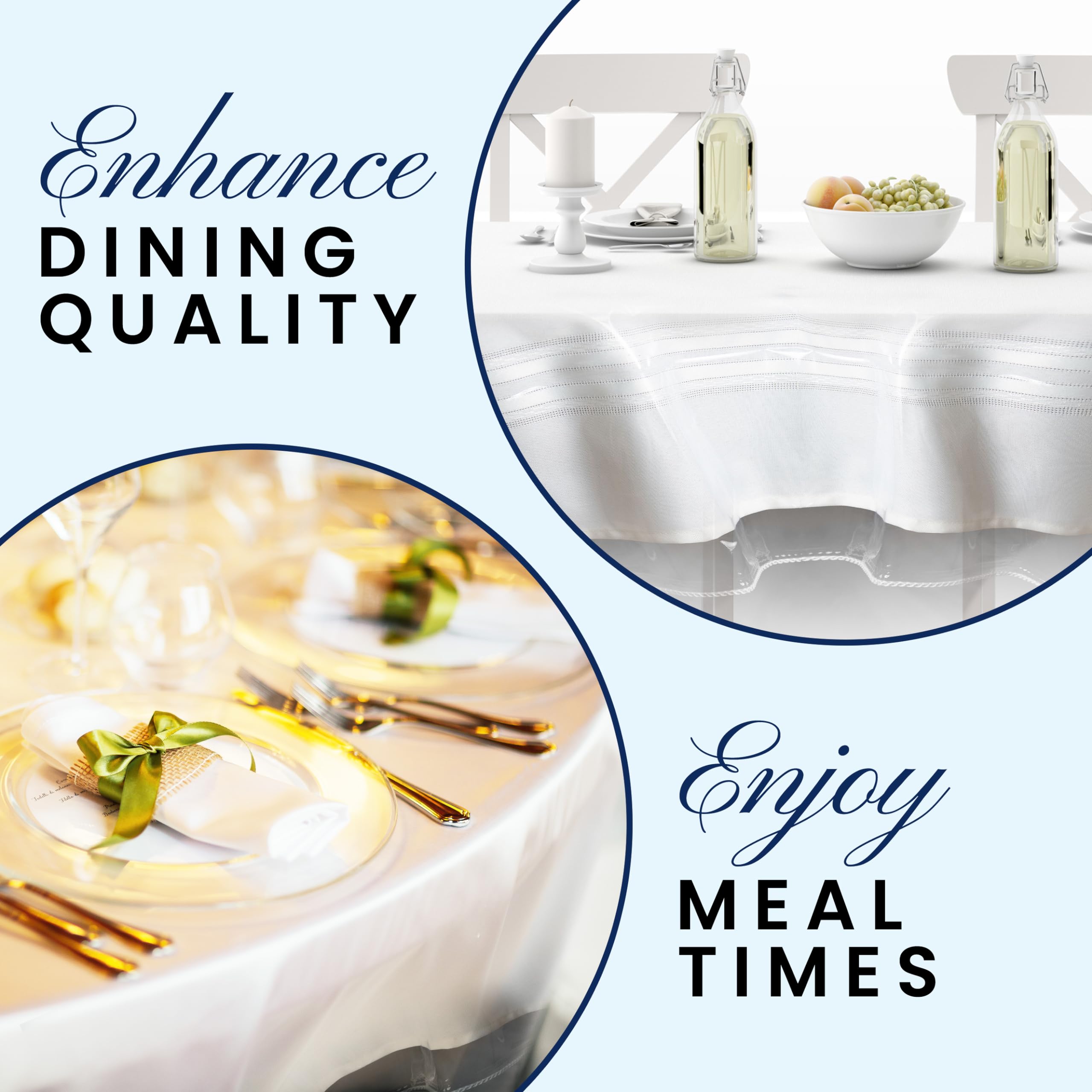 SNDecor Indoor Outdoor Heavy Duty Premium Crystal Clear Vinyl Tablecloth, Waterproof Wipeable Plastic Protector Cover for Tables (White Lace, 70" x 120")