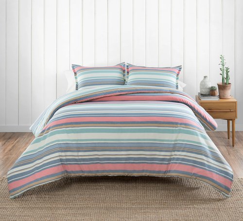 Pendleton Aurora Twin Comforter Set, Stripe Luxury Cotton Bedding Holiday Bedroom Decor with Pillow Sham, Breathable Plush Soft Comfortable Quilt Sets for Dorm Room Essentials, Tan Multi