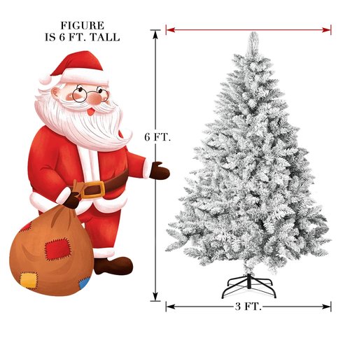 SUNCROWN 6ft Artificial Flocked Christmas Tree Premium Frosted Snow Christmas Tree Hinged Xmas Tree Holiday Decor for Indoor Outdoor, Foldable Metal Stand, 1000 Branch Tips, White