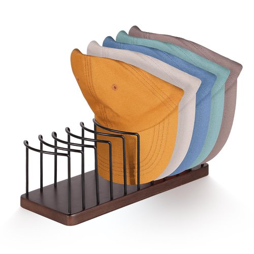 Lomrsiul Hat Organizer for Baseball Caps, Wooden Tabletop Hat Rack Holder for 10 Hats Hat Display Stand for Closet Organizers and Storage Brown 1 Pack