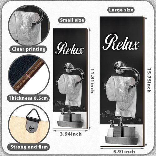 Honoson Bathroom Decor Wall Art - 4 Pcs Farmhouse Signs for Soothing Home Spa | Black & Silver