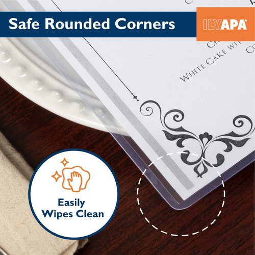 Ilyapa 30 Pack of Menu Covers 8.5 x 11 Inches - Single Page, 2 View - Restaurant Menu Covers, Double Stitched Sleeves, Two Clear Viewing Surfaces
