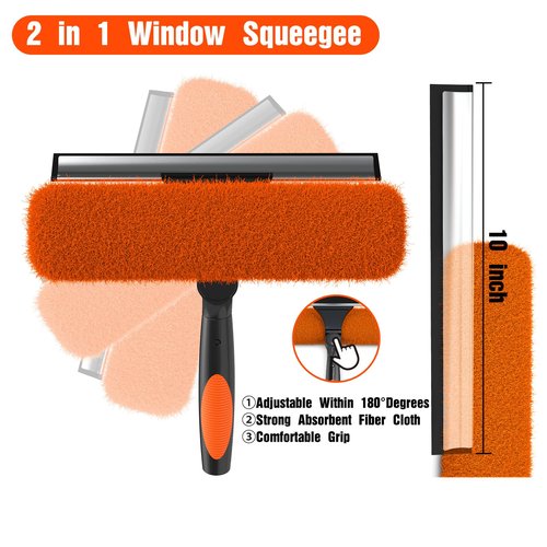 LAANPOLE 26FT Window Squeegee with Extension Pole, 2-in-1 Squeegee for Window Cleaning, Professional Cleaning Kit for Home with 20FT Telescoping Pole for Outdoor Indoor Use