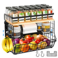 3-Tier Magnetic Shelf for Fridge with Divider & Bamboo Top, Fruit Basket Potato and Onion Storage Bins, Kitchen Large Container Magnetic Spice Rack for Refrigerator, Kitchen Counter, Fridge Organizer