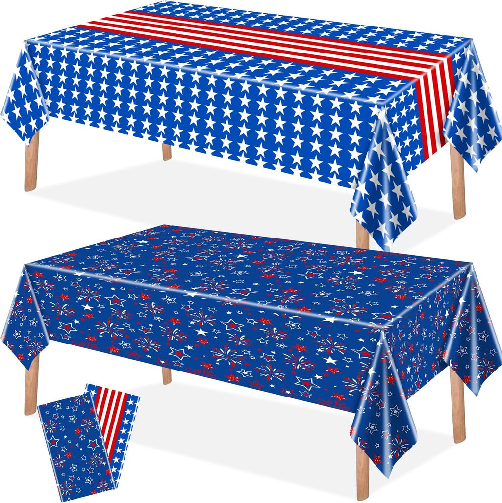Patriotic American Flag Table Cloths - 2-Pack Disposable Covers for 4th of July | 54x108 Inch