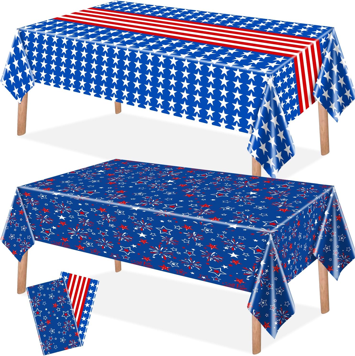 Patriotic American Flag Table Cloths - 2-Pack Disposable Covers for 4th of July | 54x108 Inch