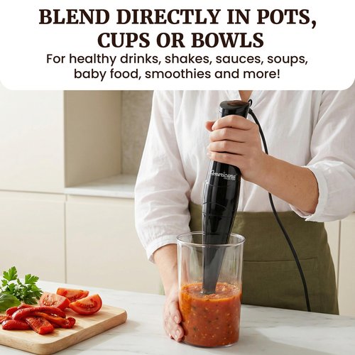 Elite Gourmet EHB2425B Electric Immersion, Mixer, Chopper, 1-Touch Control Hand Blender, 150 Watts, Black
