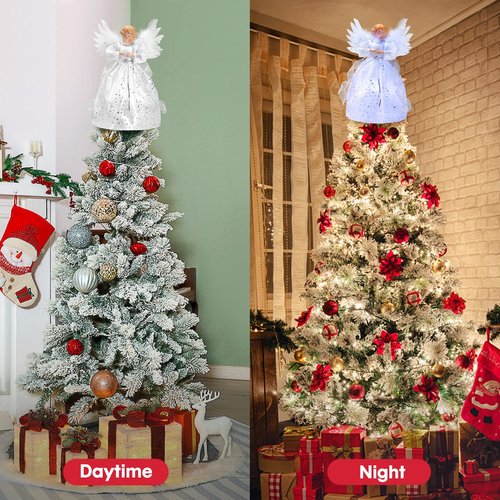 Light Angel Treetop, 12" Standing White Angel Christmas Tree Topper or Table Top, White Lighted Angel Tree Topper -Christmas Tree Topper Decoration Ornament for Home (Silver)