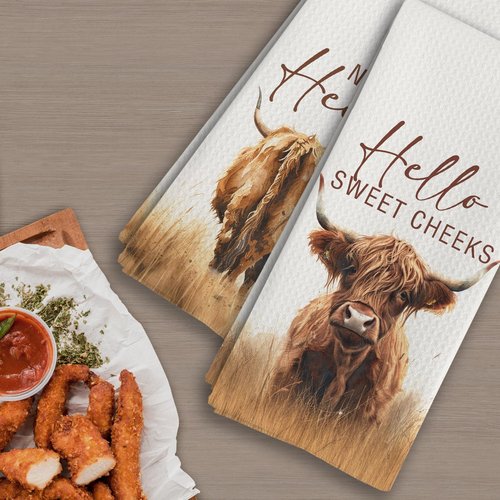 Qeheb Western Highland Cow Bathroom Decor Towels, Farmhouse Hello Sweet Cheeks Hand Towel Decorative Set, Christmas Bathroom Decor, Christmas Highland Cow Lover Gifts Hand Dish Tea Towels 16x24in