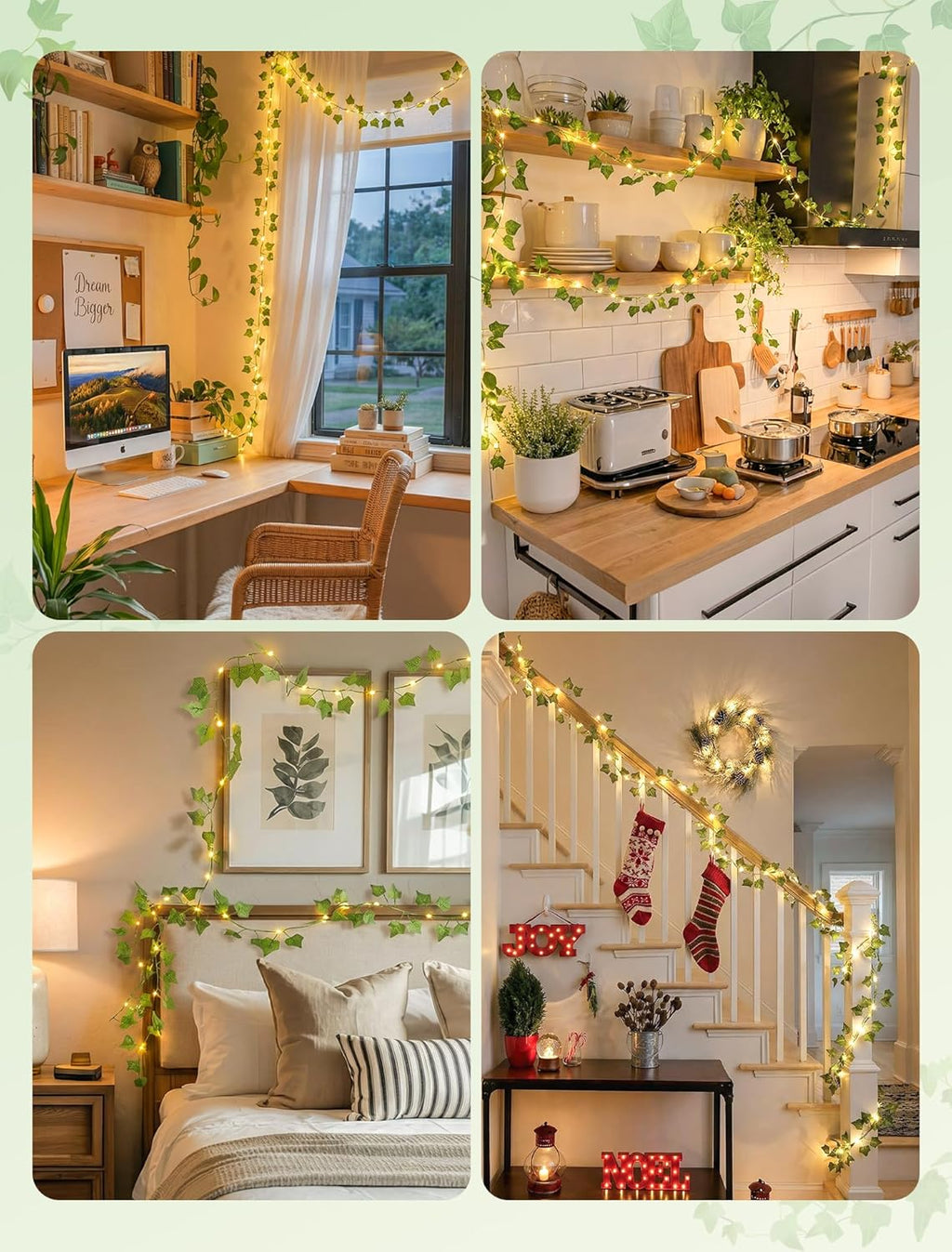 Skiennix Fairy Lights - 13ft Ivy Garland String Lights with Remote | 40 LED USB/Battery Operated for Bedroom, Wedding, Christmas Decor (Warm White)
