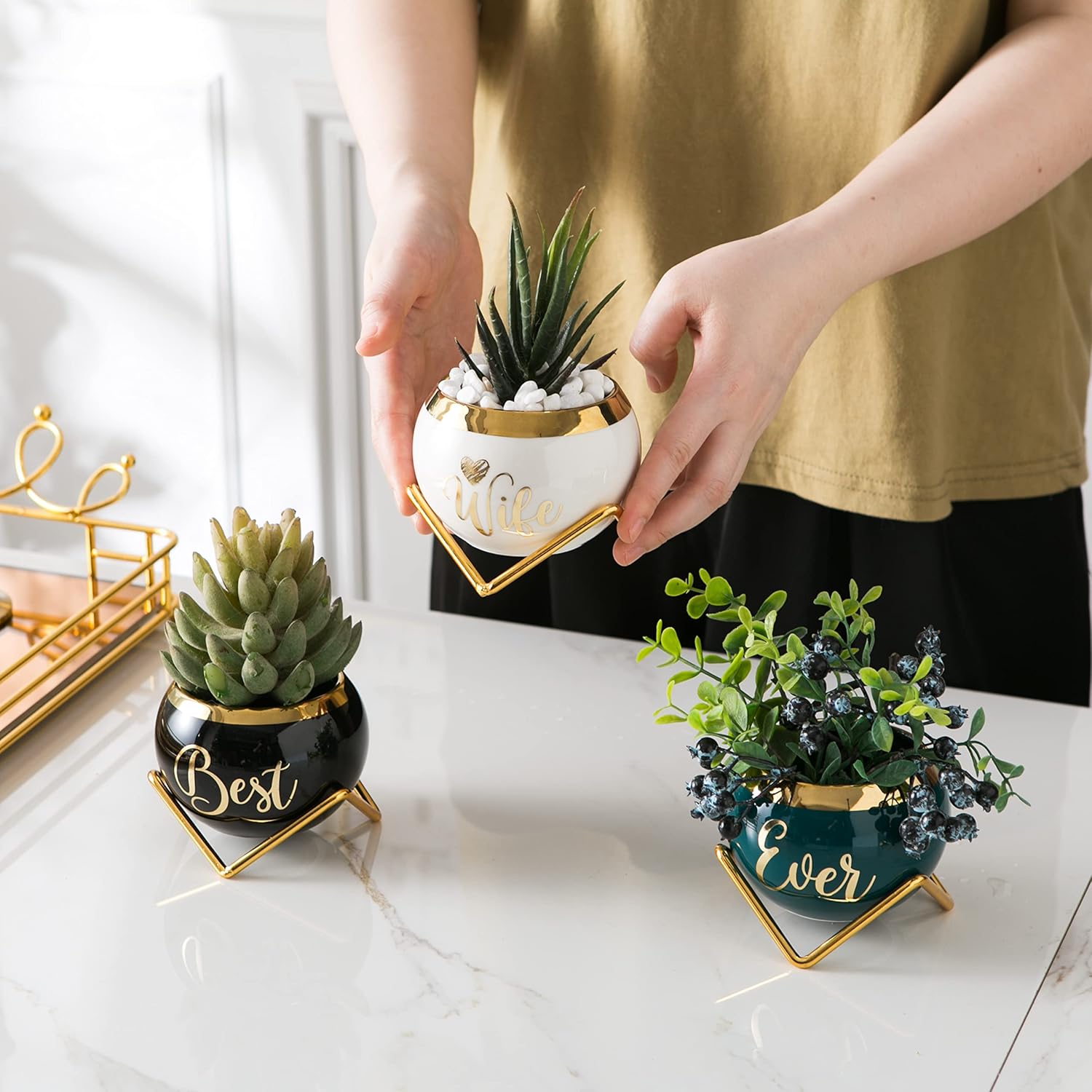 PeraBella 3-Piece Succulent Planter Set - Perfect Romantic Gift for Her | Home Decor for Any Occasion