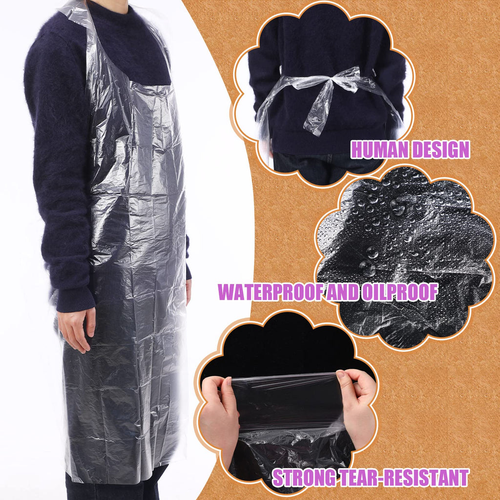 Tarpop 200 Pack Plastic Disposable Aprons 44 x 30 Inch Large Clear Aprons for Cooking Disposable Smocks for Adults Painting Picnic DIY Crafts Birthday Party, Meeting Various Needs