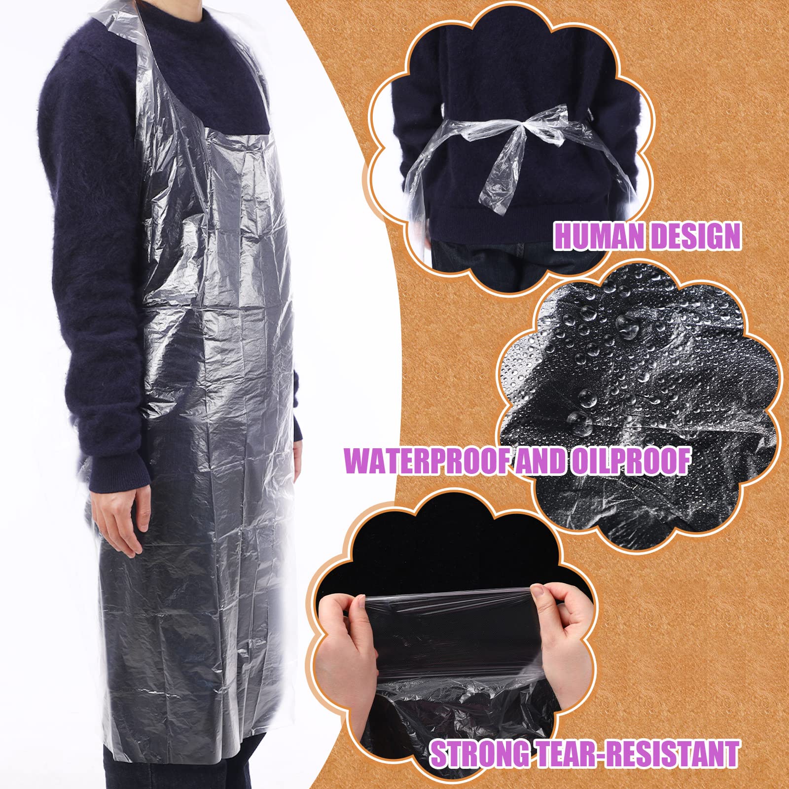 Tarpop 200 Pack Plastic Disposable Aprons 44 x 30 Inch Large Clear Aprons for Cooking Disposable Smocks for Adults Painting Picnic DIY Crafts Birthday Party, Meeting Various Needs