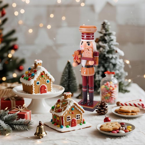 ARGCONNER Christmas Nutcracker Soldier, 14 Inch Gingerbread Wooden Festive Nutcracker Figures Christmas Decor for Holiday Tabletop or Mantel Display