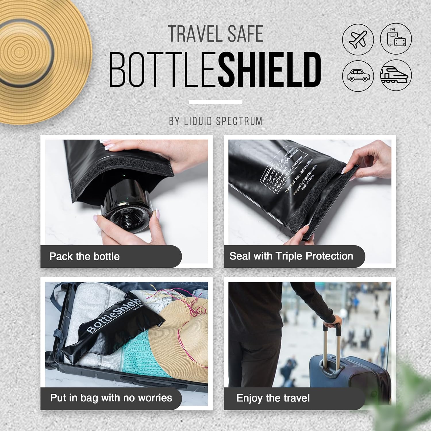 Reusable Wine Protector Travel Bag by Bottle Shield (6-pack) - Bubble Cushioning Wrap Suit - Unbreakable Bottle Sleeve, Leak Proof - Wine Tote Bags Accessory for Suitcase Luggage, Black