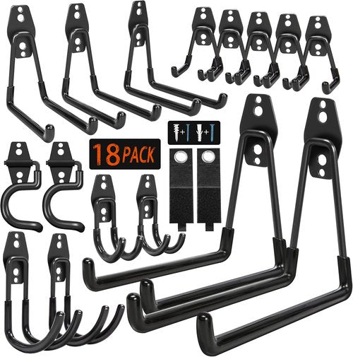 Heavy Duty Garage Hooks 18 Pack by [Brand Name] - Anti-Slip Coating for Bikes, Ladders & Garden Tools