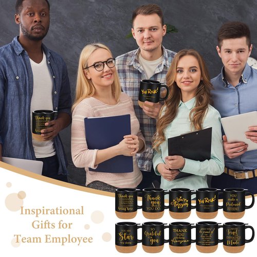 Jingmore 10 Pcs Employee Appreciation Gift Bulk Non-slip Cork Bottom Coffee Mug 13.5 oz Ceramic Tumbler Inspirational Mug Graduation Thank You Gifts for Teacher Volunteer Nurse(Classic)