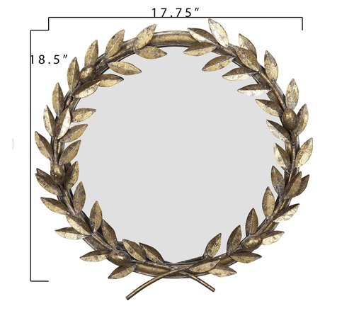 Round Antique Gold Metal Laurel Wreath Wall Mirror