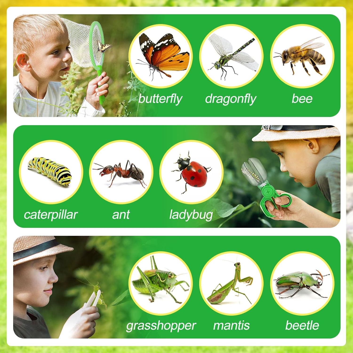 Skiennix Bug Catcher Kit for Kids - Durable Insect Collector with Binoculars & Butterfly Net | Outdoor Explorer Set for Ages 3-8