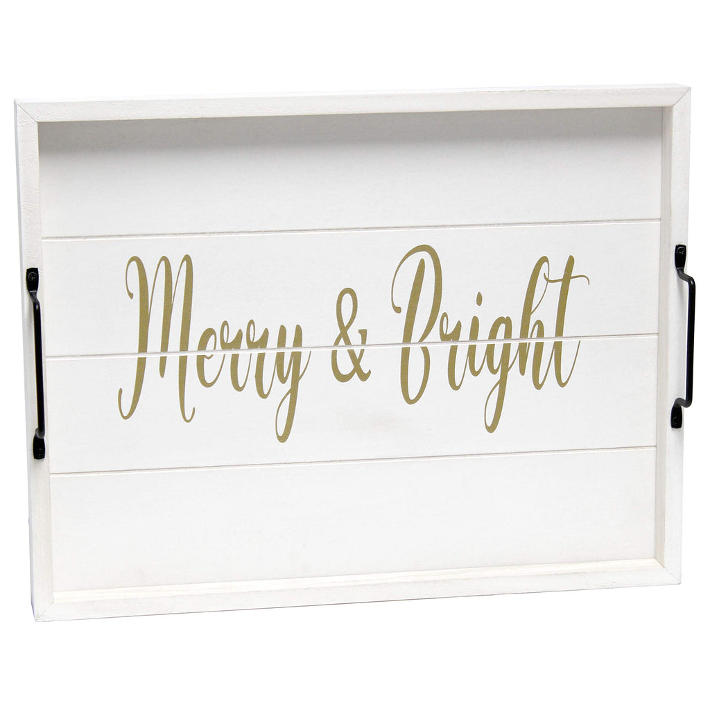 Elegant Designs HG2000-WMB Decorative Wood Serving Tray w/Handles, 15.50" x 12", Merry & Bright (Pack of 4)
