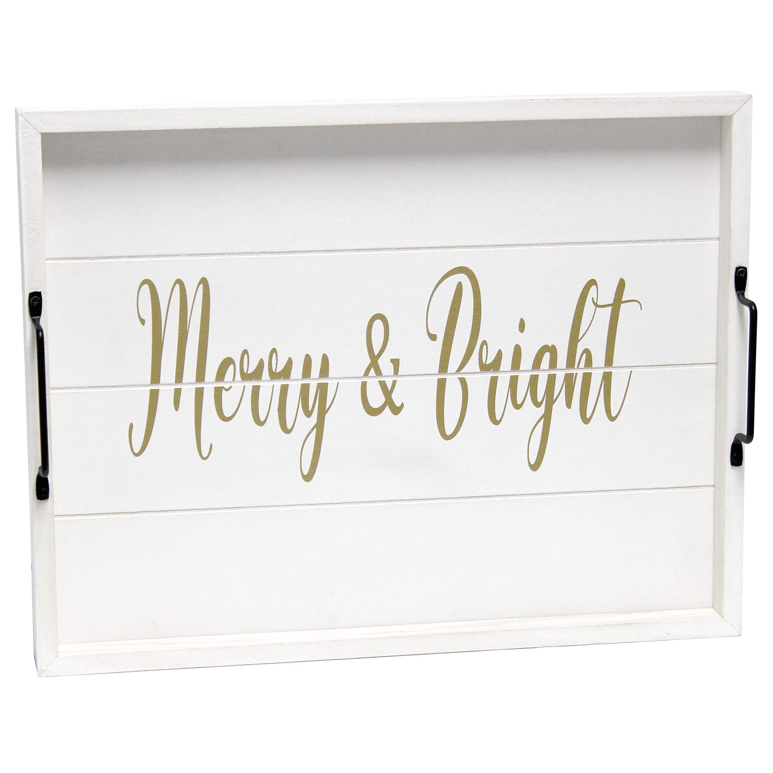 Elegant Designs HG2000-WMB Decorative Wood Serving Tray w/Handles, 15.50" x 12", Merry & Bright (Pack of 4)