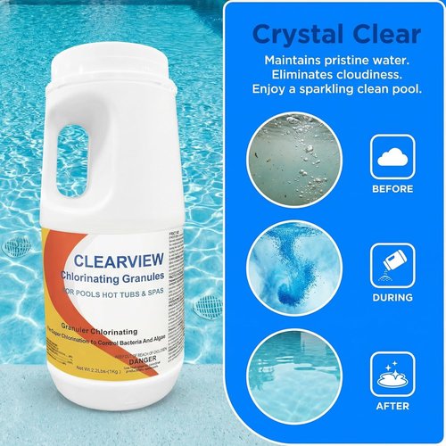 ClearView Chlorine Granules - Fast Dissolving Pool & Spa Sanitizer | 2.2 Lbs for Crystal Clear Water