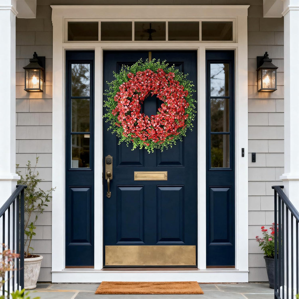 Starry Sky Morning Glory Wreath by 26" - Faux Eucalyptus & Flower Decor for Spring/Summer | Red