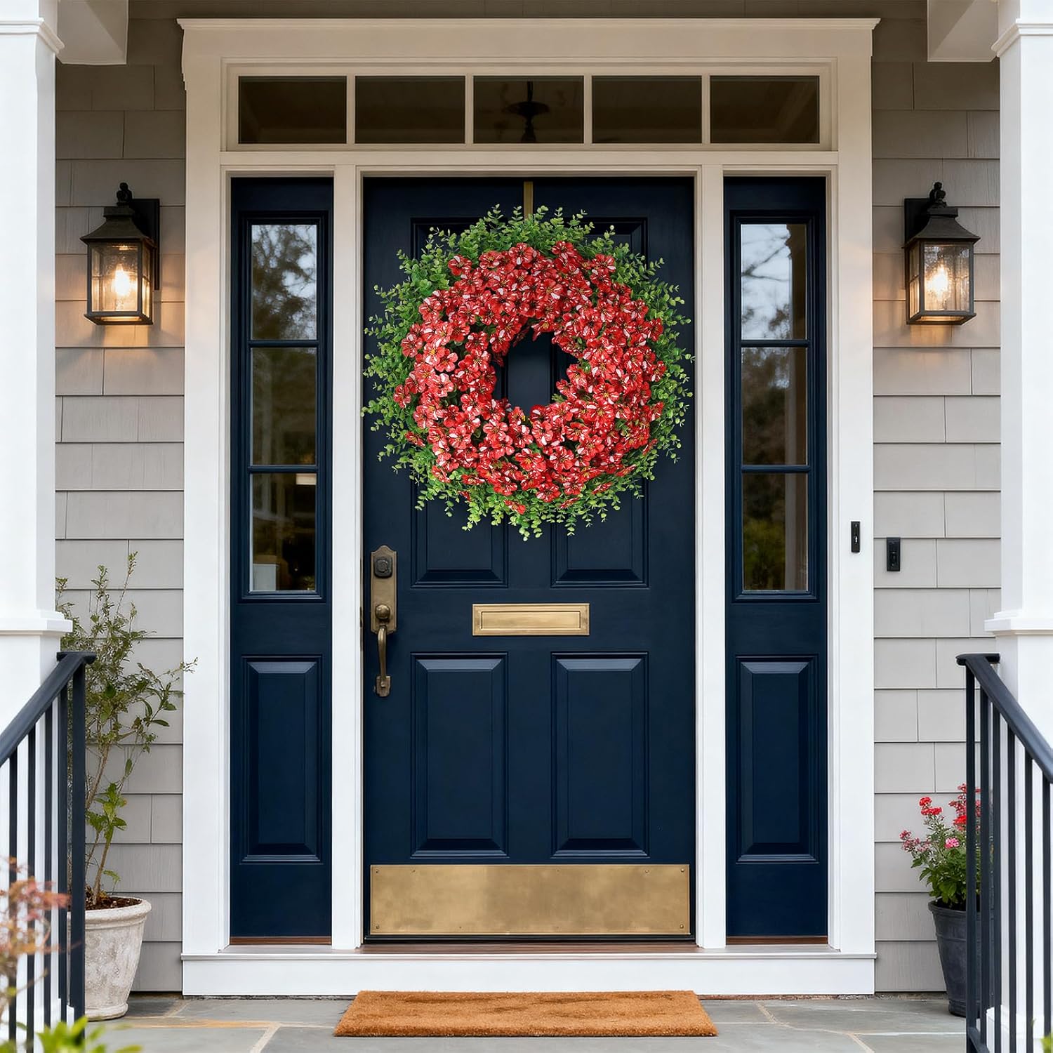 Starry Sky Morning Glory Wreath by 26" - Faux Eucalyptus & Flower Decor for Spring/Summer | Red