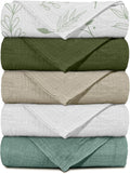 Skiennix Muslin Receiving Blankets - Breathable Neutral Swaddle Wraps for Newborns | 5 Pack Bright Leaves