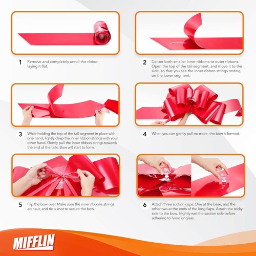 Mifflin-USA Big Car Bow - Matte Red 30 Inch Gift Bow | Giant Birthday & Christmas Car Decor with Suction Cups