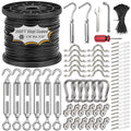 Toyeah 1/16" Wire Rope Kit with 300FT Vinyl Coated 304 Stainless Steel Wire Rope with M5 Turnbuckle, 7x7 Strand Core Tensioner Kit for String Light Hanging, Garden, Clothes Line and Plant Climbing