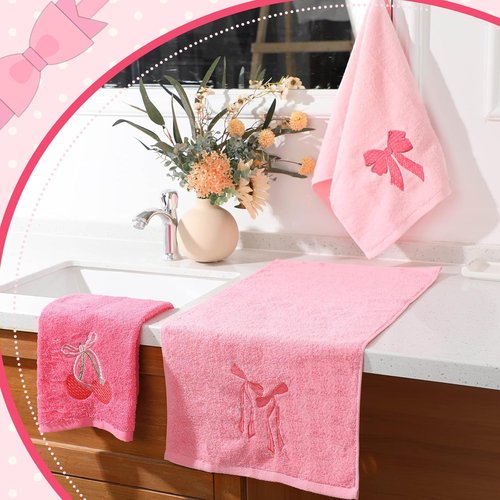 FuWeave 3 Pcs Pink Hand Towels - Soft 100% Cotton, Absorbent & Decorative | Perfect Bridal Shower Gift 13.7 x 29.5''