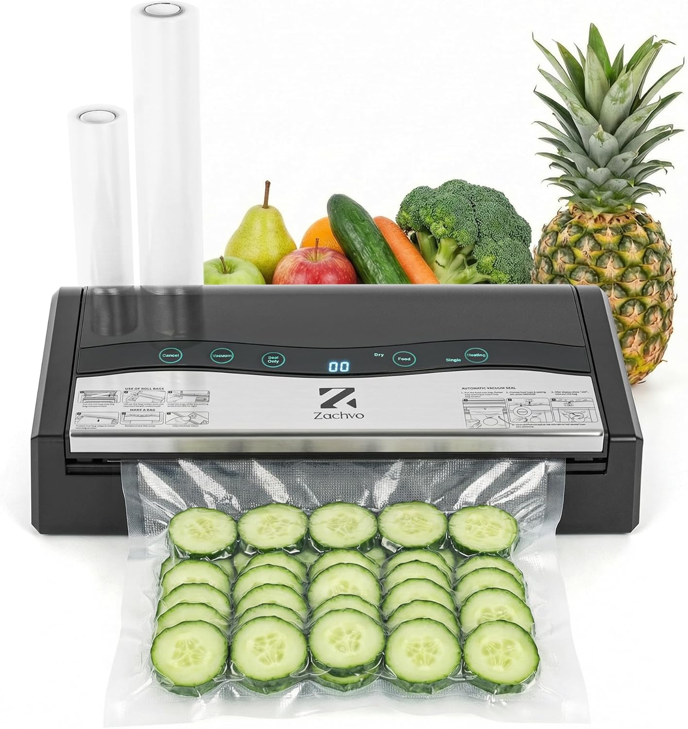 Skiennix Vacuum Sealer Machine - Automatic Food Sealer with Double Heat Seal & Built-in Cutter | Black Starter Kit