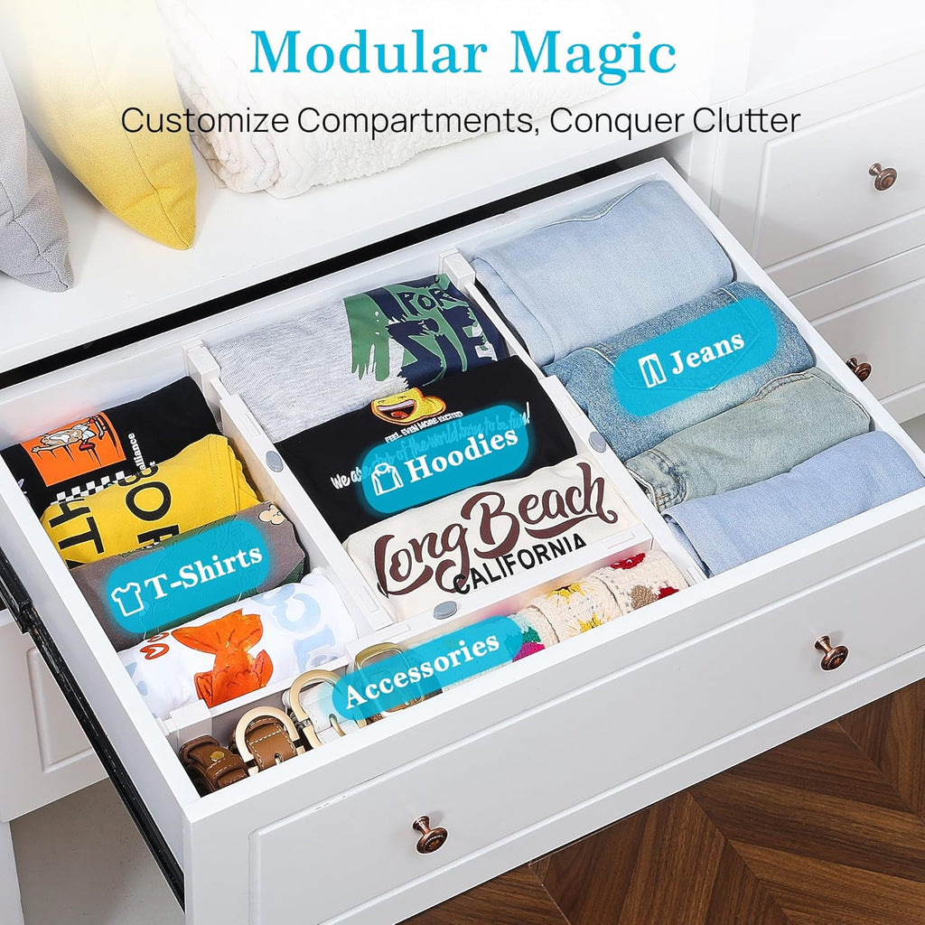 Vtopmart Drawer Dividers - Adjustable 4" High Expandable Organizers | 8 Pack for Dresser, Baby Clothes & Kitchen Storage