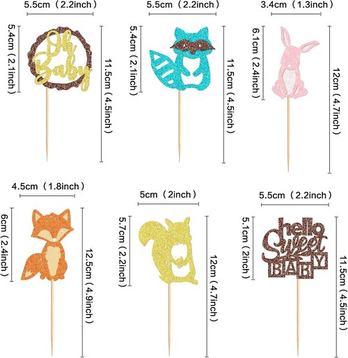 Ercadio Woodland Party Cupcake Toppers - 24 Pcs Baby Shower & Birthday Decorations | Adorable Animal Designs