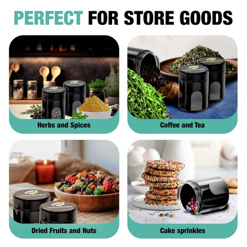 Premium Airtight Glass Storage Jars 120ml with 69% Humidity Control 4 Packs - UV Air Tight Jars with Child-Resistant Lid - Airtight Jar Container, Air Tight Storage,Storage Jars for Herb/Spice