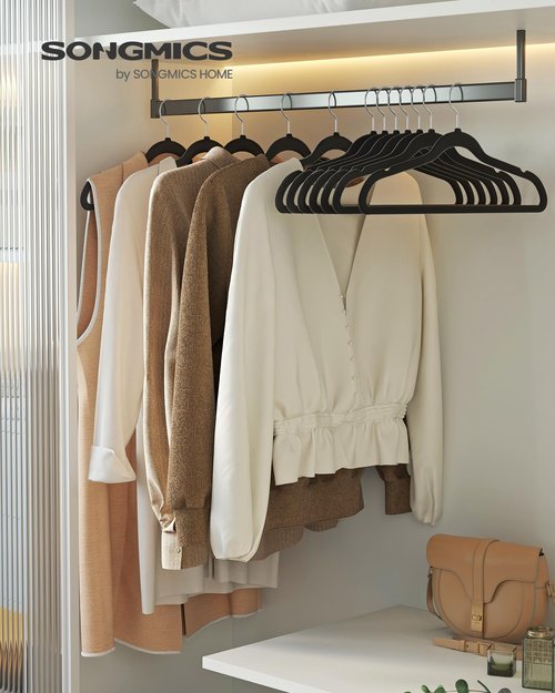 SONGMICS Velvet Hangers 60 Pack, Non-Slip Clothes Hangers with Silver-Colored Swivel Hooks, Slim Space-Saving for Closet, Heavy-Duty, Black UCRF036BZ02S