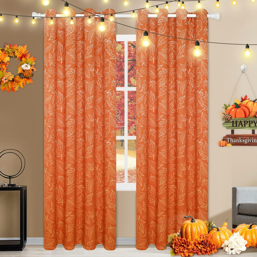 FRAMICS Thanksgiving Fall Curtains for Living Room Maple Leaves Curtains 84 Inch Length Blackout Thermal Insulated Window Curtain 2 Panels Set Grommet Room Darkening Curtains for Bedroom Dining Room