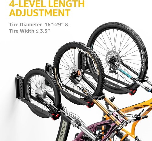 monTEK Swivel Bike Wall Mount - Space-Saving Garage Bike Rack | Easy Load & Unload, Holds 77 lbs, 4 Pack