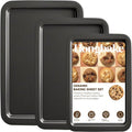 HONGBAKE Ceramic Baking Sheet Pan Set - Premium Cookie Sheets with Wider Grips | 3 Pack in Dark Grey