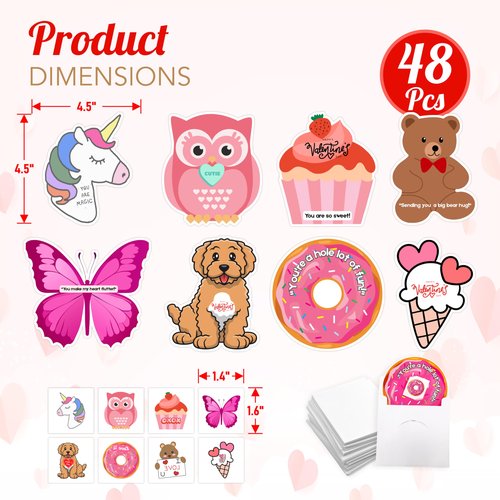 4E's Novelty 48 Pack Valentines Day Cards with Temporary Tattoos - 8 Designs, Bulk Valentine Cards for Kids Classroom Exchange Gifts for Kids School, Valentines Party Favors for Girls Boys