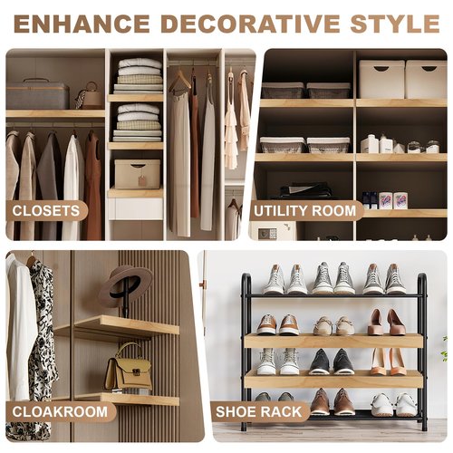 laapee Wire Shelf Covers for Closet & Pantry | Natural Solid Wood 8mm Thick | Wood Wire Rack 24x12 Inch | Tool-Free Removable Rustic Design (5 Pack, Includes 1 Small Wooden Tray)