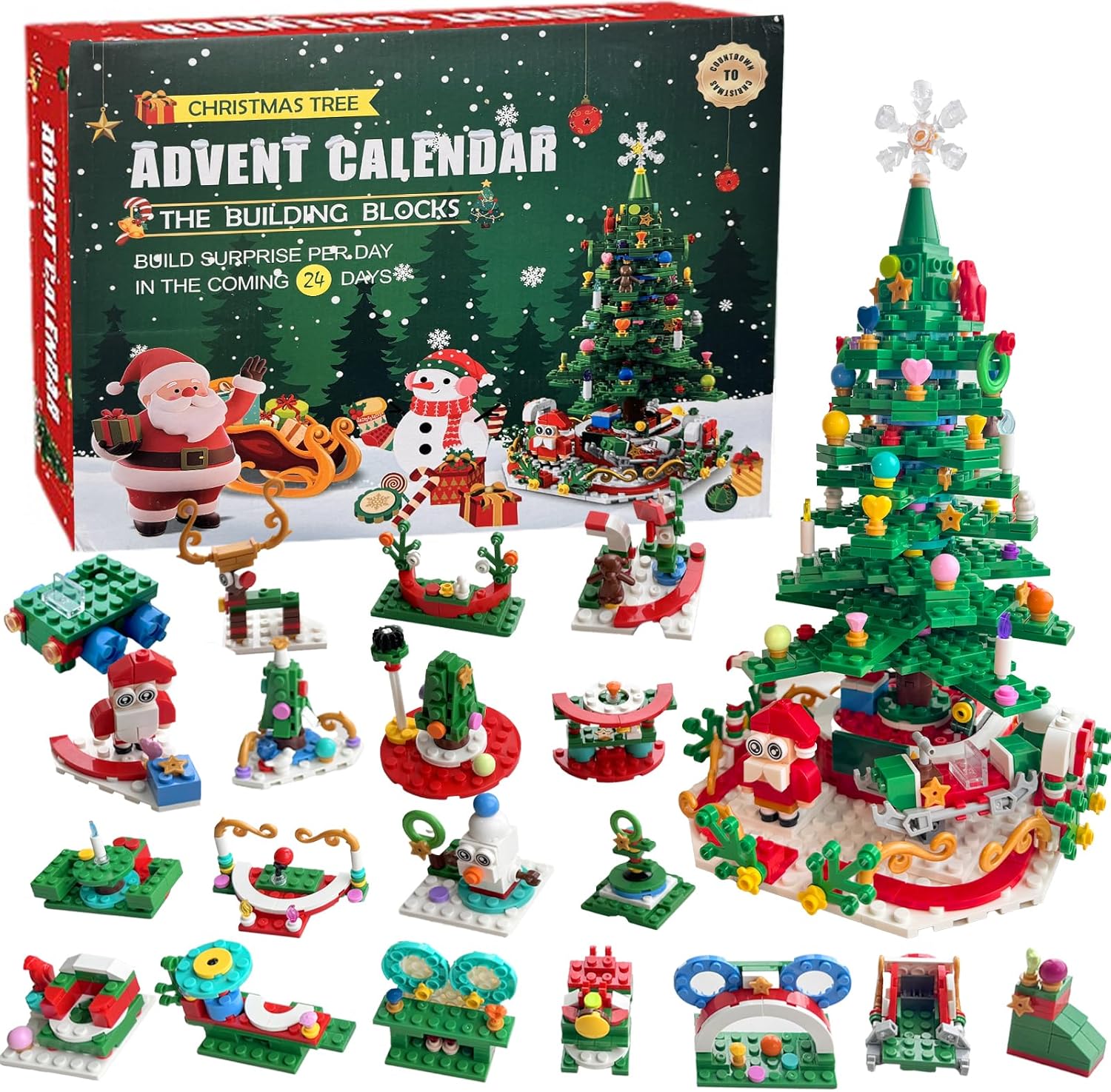 Skiennix Christmas Tree Advent Calendar - 24 Days of Surprises with LED Lights | Holiday Countdown Decor