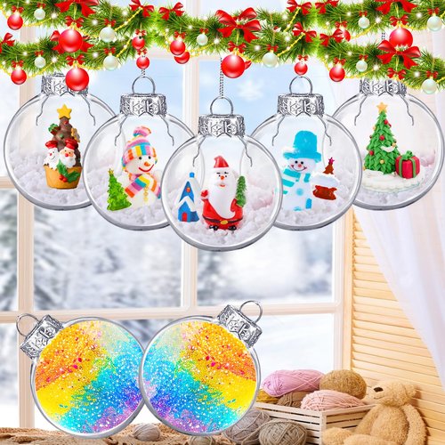 3.15 Inch Clear Plastic Fillable Ornament Balls,12 Pack Christmas Hanging Plastic Balls with Lids and Ropes for Xmas Trees DIY Crafts Wedding Birthday Party Decor