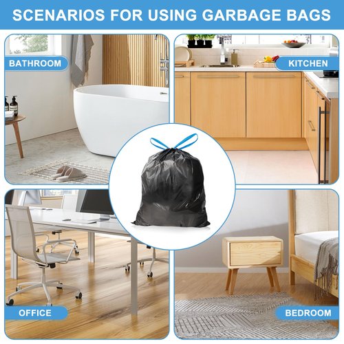 120 Count-4 Gallon Trash Bags Drawstring, Black Small Garbage Bags, JUKFITA Unscented Trash Can Liners, Strong Wastebasket Liner for Bathroom Toilet Office Bedroom