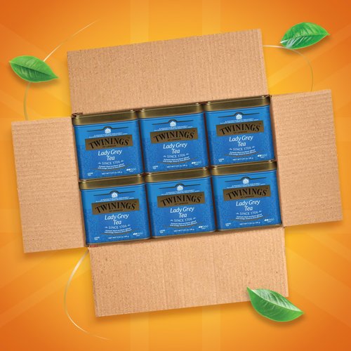 Twinings Lady Grey Loose Black Tea, 3.53 Ounce Tins (Pack of 6), Lemon & Orange Peel, Caffeinated, Enjoy Hot or Iced