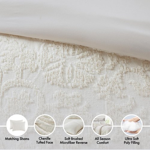 Madison Park Queen Comforter Set Medallion Comforter for Queen Size Bed, Woven Tufted Bedding, All Season & Lightweight Queen Bed Set with Shams, Shabby Chic Cottage, Orly, Full/Queen, Ivory 3 Piece